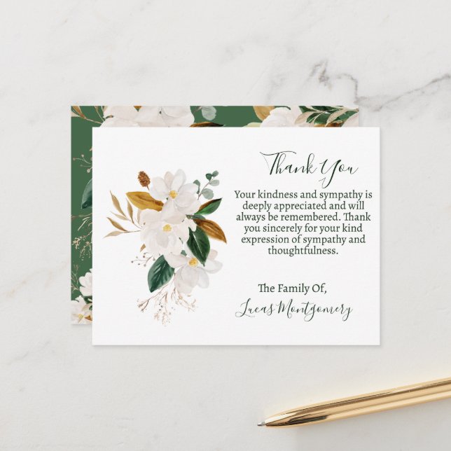 Magnolia Beerdigung Danke, Beileid Postkarte (Vorderseite/Rückseite Beispiel)