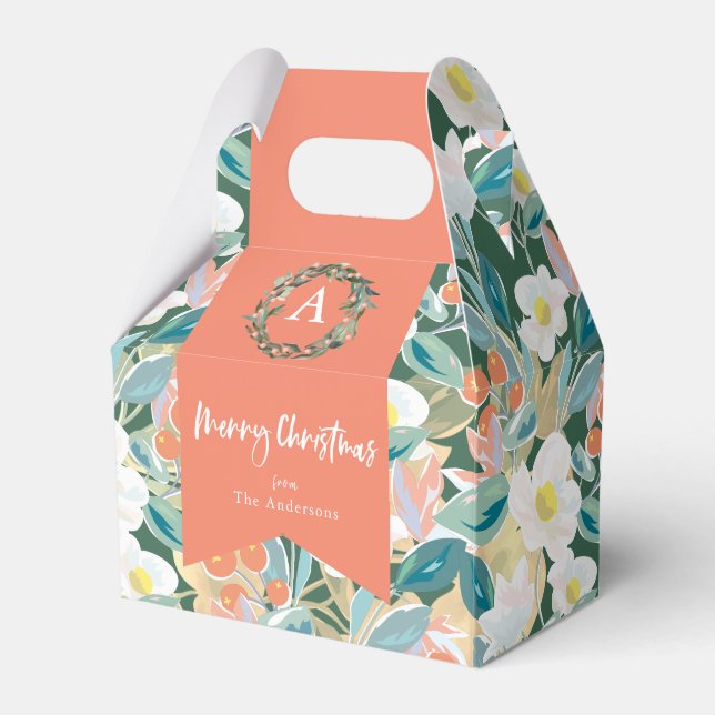 Magnolia & Berry Green Floral Holiday Geschenkschachtel (Vorderseite)