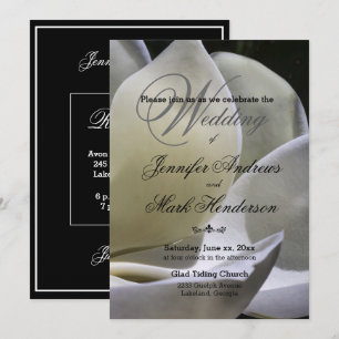 Magnolia blanche - Faire-part de mariage - noir et