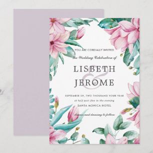 Magnolia Bloom Botanische Hochzeit mit Flora Einladung
