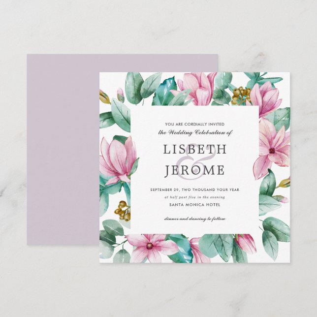 Magnolia Bloom | Botanische Hochzeit mit Flora Einladung (Vorne/Hinten)