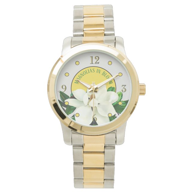 Magnolia Bloom | Elegante Frauen in zwei Tönen Armbanduhr (Vorderseite)