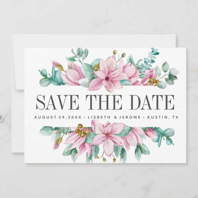 Magnolia Bloom Floral WEDDING Foto Save the Date (Vorderseite)