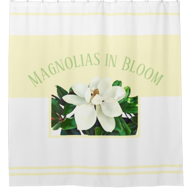 Magnolia Bloom | Gelb und Weiß  Duschvorhang (Vorderseite)