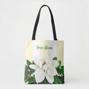 Magnolia Bloom   Personalisiert Gelb und Weiß Tasche