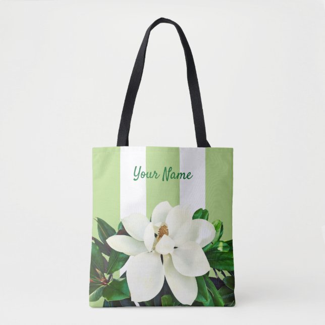 Magnolia Bloom | Personalisiert grün und weiß Tasche (Vorderseite)