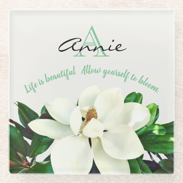 Magnolia Bloom | Personalisiert Inspiration Glasuntersetzer (Vorderseite)