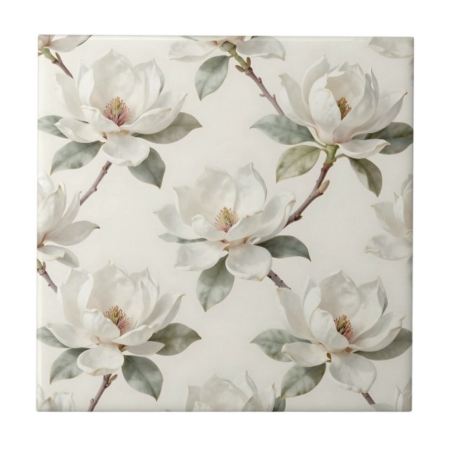 Magnolia Bloom Soft Neutral Pattern Fliese (Vorderseite)