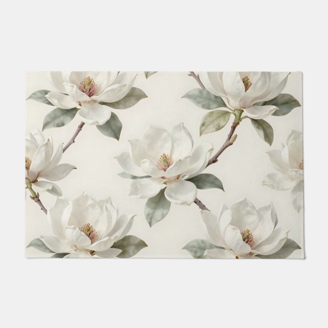 Magnolia Bloom Soft Neutral Pattern Fußmatte (Vorderseite)