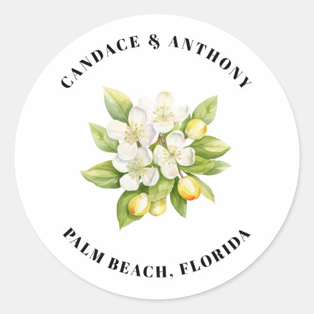 Magnolia Blooms Lemons Floral Wedding Runder Aufkleber (Vorderseite)