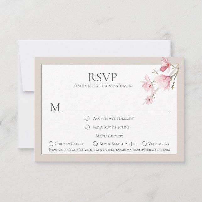 Magnolia Blooms Menü Auswahl RSVP Karten (Vorderseite)