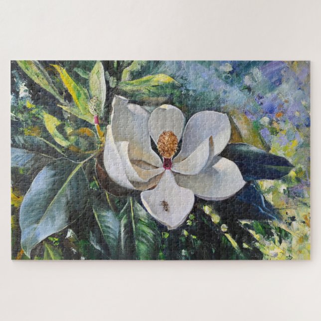 Magnolia Blossom Oil Painting of Nature’s Harmony (Horizontal)