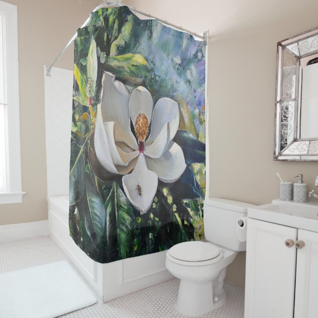 Magnolia Blossom Oil Painting of Nature’s Harmony Duschvorhang (Beispiel)