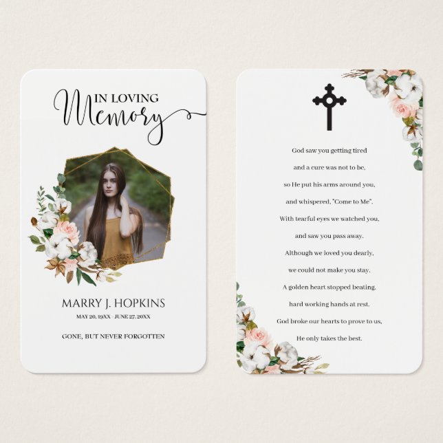Magnolia Blossom Photo Memorial Prayer Cards (Vorne & Hinten)