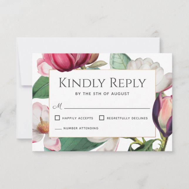 Magnolia Blossoms Elegante Blumenhochzeit RSVP (Vorderseite)