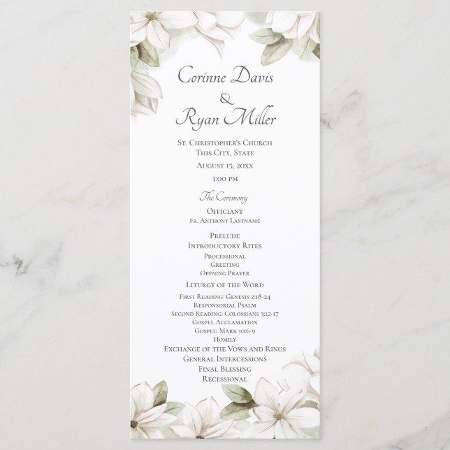 Magnolia Blossoms Programme de mariage de printemp (Devant)