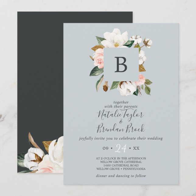 Magnolia Blue Gray auf einer Hochzeit Einladung (Vorne/Hinten)