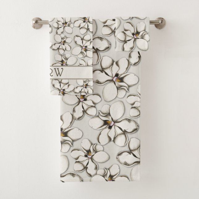 Magnolia blüht neutrales graues Badetuch-Set Badhandtuch Set (Insitu)
