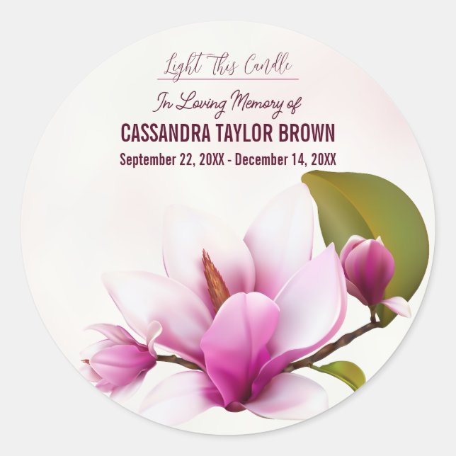 Magnolia Blume Beerdigung Gedenkstätte Runder Aufkleber (Vorderseite)