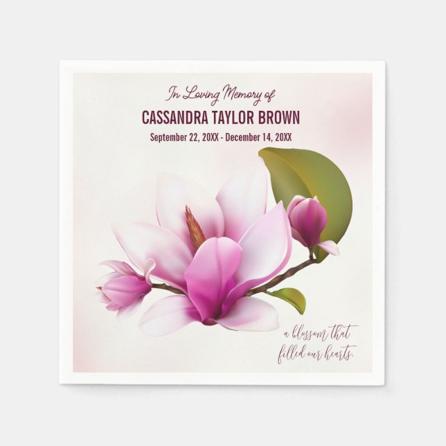Magnolia Blume Beerdigung Gedenkstätte Serviette (Vorderseite)
