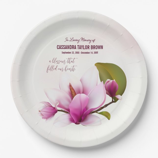 Magnolia Blume Beerdigung Gefallen Papier Teller (Vorderseite)