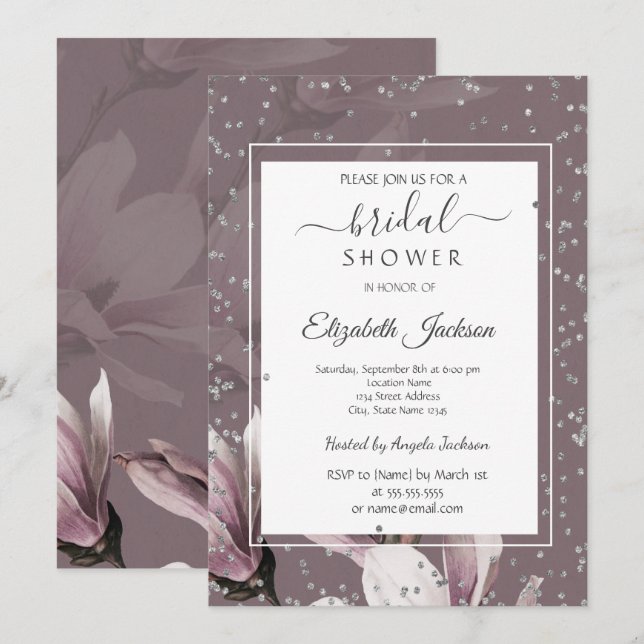 Magnolia Blume Diamonds Brautparty Einladung (Vorne/Hinten)