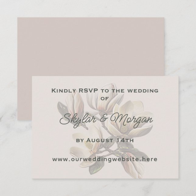 Magnolia-Blume Hochzeiten Website-Antwortkarten RSVP Karte (Vorne/Hinten)