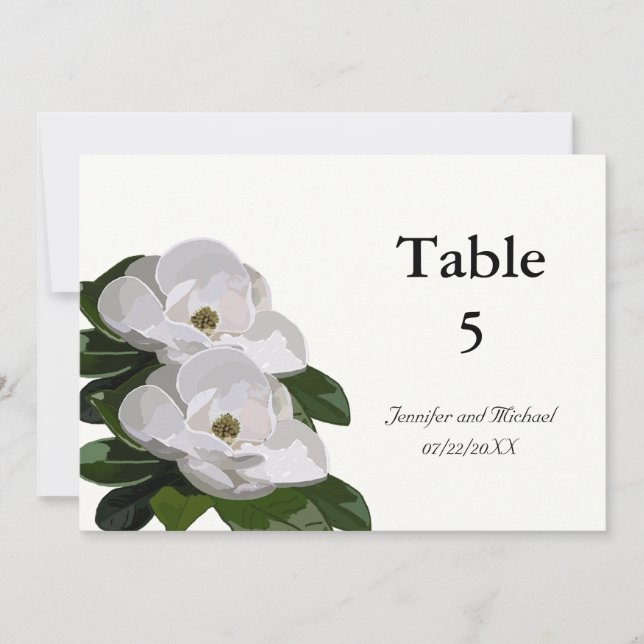 Magnolia Blume Moderne Hochzeitstischmarkierungen Einladung (Vorderseite)