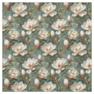 Magnolia Blume Nahtloses Muster auf Aquamarin Stoff