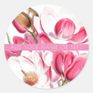 MAGNOLIA-BLUME RUND UM DEN INDIVIDUELLE NAME STICK RUNDER AUFKLEBER