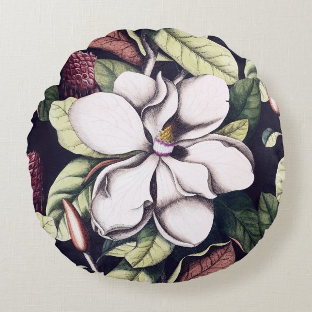 Magnolia-Blume Rundes Kissen (Vorderseite)