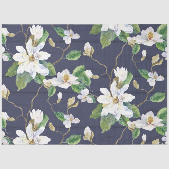 Magnolia Blumenfarm Navy Holzdekoupage Seidenpapier (Vorderseite)