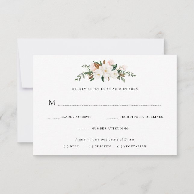Magnolia Blumengericht Auswahl RSVP Karte (Vorderseite)