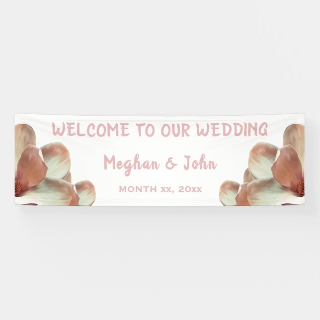 Magnolia Blush - Bannière Mariage - 2,5' x 8' (Horizontal)
