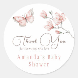 Magnolia Blush Pink Butterfly Baby Dusche Gefallen Runder Aufkleber