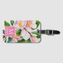 Magnolia Botanische Moderne Kunst rosa Monogramm Gepäckanhänger