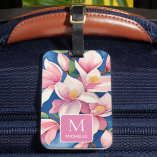 Magnolia Botanische Moderne Kunst rosa Monogramm Gepäckanhänger