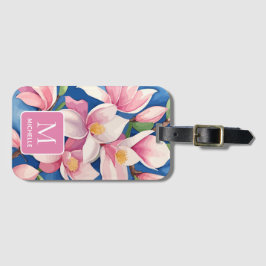 Magnolia Botanische Moderne Kunst rosa Monogramm Gepäckanhänger