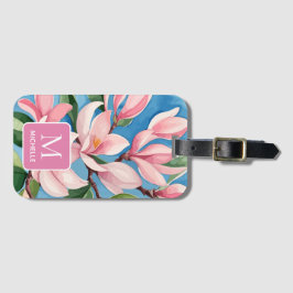 Magnolia Botanische Moderne Kunst rosa Monogramm Gepäckanhänger