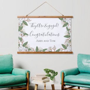 Magnolia Botanische Verlobung-Banner Wandteppich Mit Holzrahmen