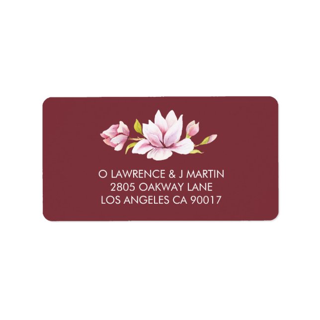 Magnolia Burgundy Floral Watercolor Adressaufkleber (Vorne)