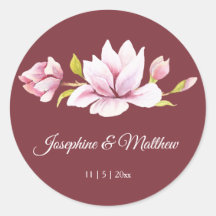Magnolia Burgundy Floral Wedding Stickers