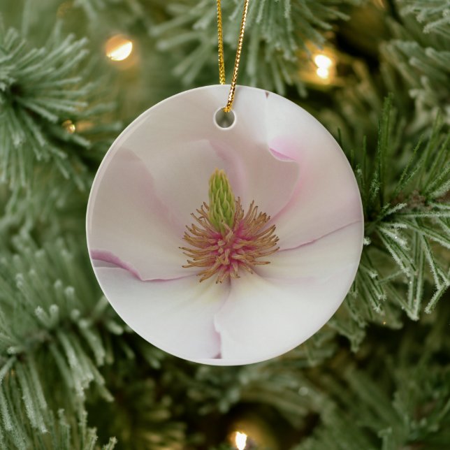 Magnolia Card White Blossom Card Personalize Keramik Ornament (Baum)