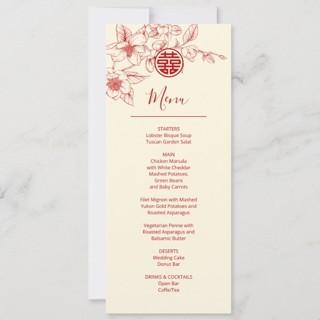 Magnolia Chinese Wedding Menu Card Einladung (Vorderseite)