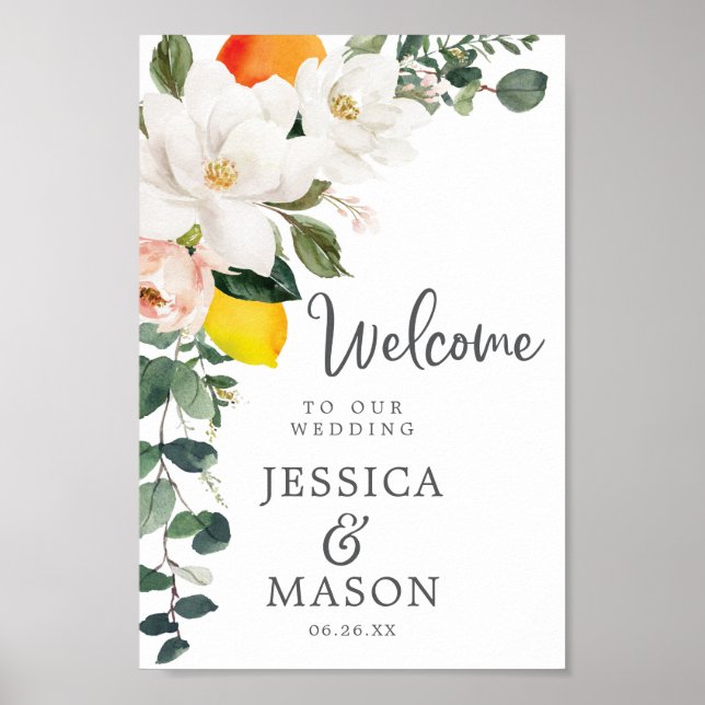 Magnolia Citrus Wedding Begrüßungszeichen Poster (Vorne)