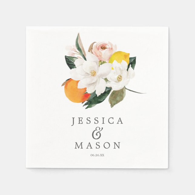 Magnolia Citrus Wedding Napkin Cocktail Napkin Serviette (Vorderseite)