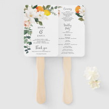 Magnolia Citrus Wedding Program Fan Editable Back