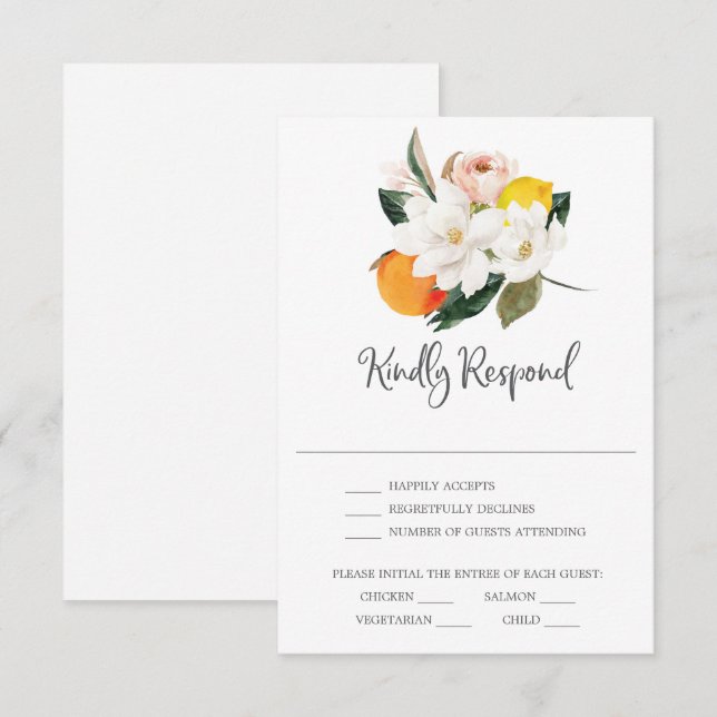 Magnolia Citrus Wedding RSVP Card Einladung (Vorne/Hinten)