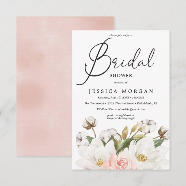 Magnolia Cotton Bridal Dusche Einladungskarte (Vorne/Hinten)
