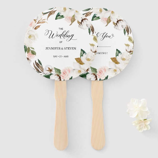 Magnolia Cotton & Floral Wedding Willkommen Fächer (Vorne und Hinten)
